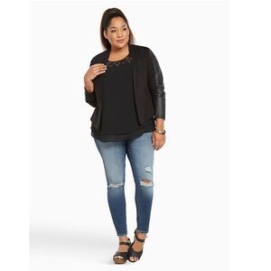 Torrid Black Mixed Media Faux Leather Sleeve Blazer Size 4x NWT Brand New